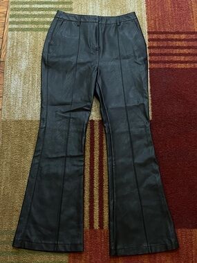 Black Faux Leather Flared Pants